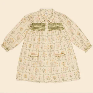 Aline Smock Shirtdress in Cabin Quilt Cream by Apolina - Last One In Stock - 5-7 Years