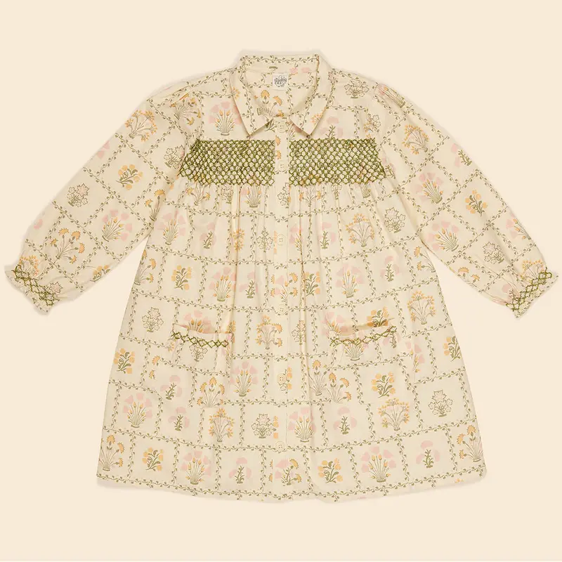 Aline Smock Shirtdress in Cabin Quilt Cream by Apolina - Last One In Stock - 5-7 Years
