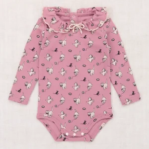 Baby Pattie Onesie in Antique Rose Cat & Mouse by Misha & Puff