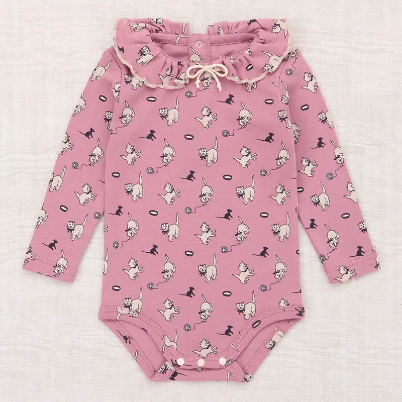 Baby Pattie Onesie in Antique Rose Cat & Mouse by Misha & Puff