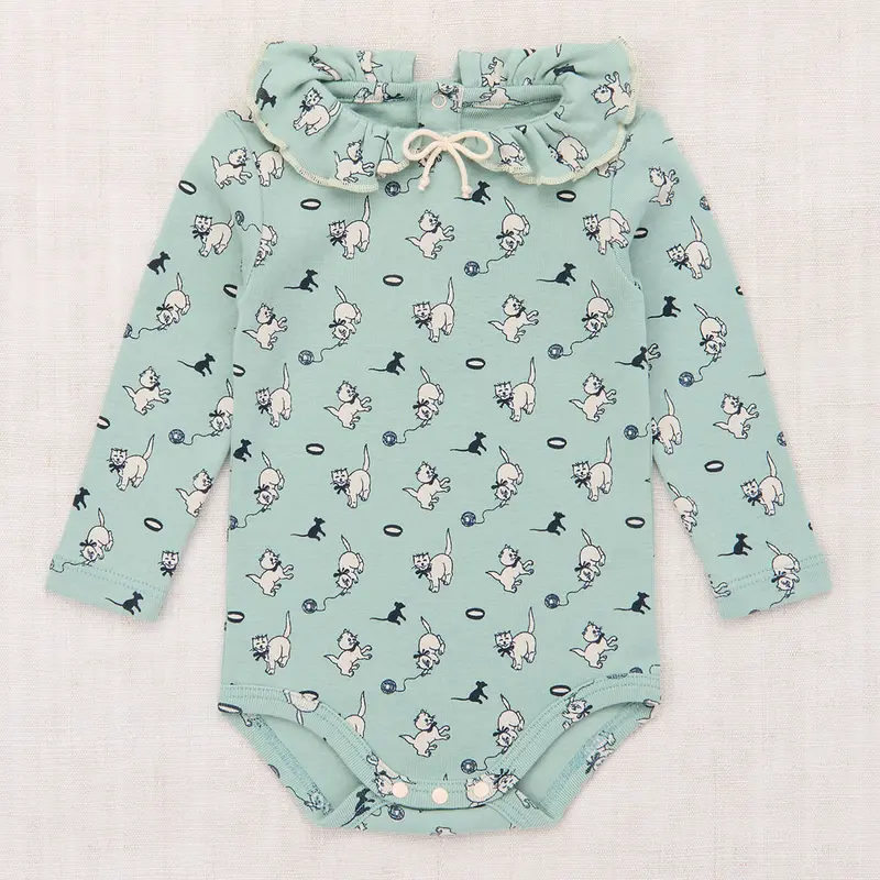 Baby Pattie Onesie in Sage Cat & Mouse by Misha & Puff