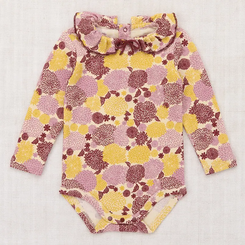 Baby Pattie Onesie in String / Antique Rose Chrysanthemum by Misha & Puff