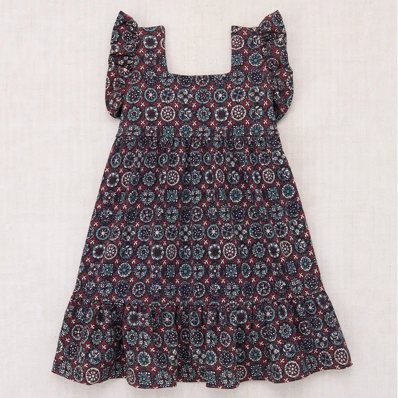 Ruffle Sleeve Dress in Madder Root Folk Tile by Misha & Puff
