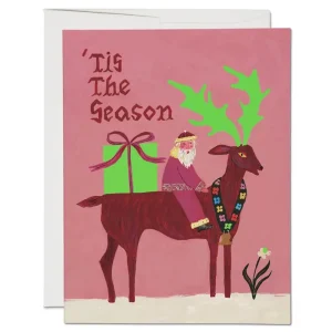 Santa & Reindeer Christmas Greetings Card by Red Cap Cards