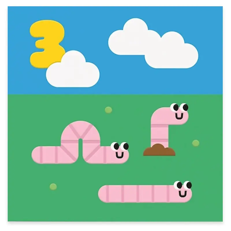 Age 3 Worms Birthday Greetings Card by Studio Boketto