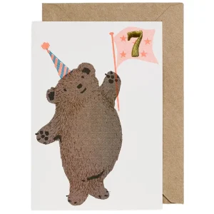 Bear Embroidered Age Card by Petra Boase - Age 7