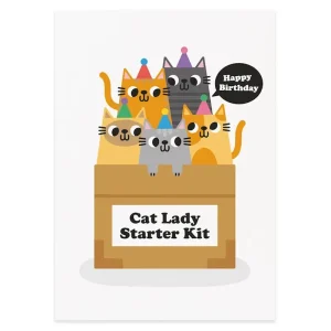 Cat Lady Starter Kit Birthday Greetings Card by Studio Boketto