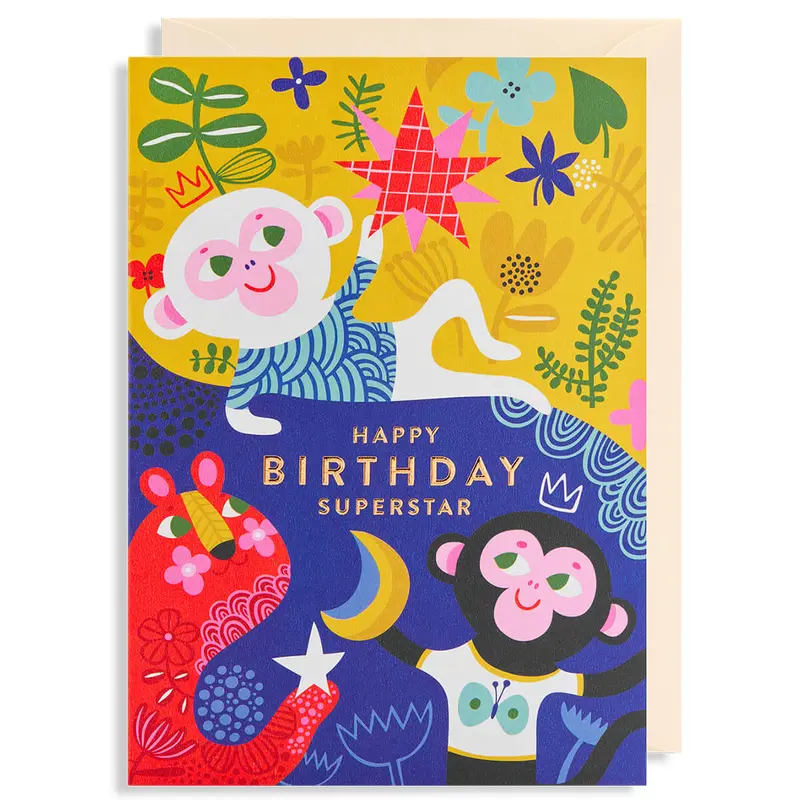 Happy Birthday Superstar Greetings Card by Helen Dardik for Lagom Design