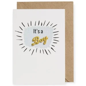 It's A Boy Embroidered Word Greetings Card by Petra Boase