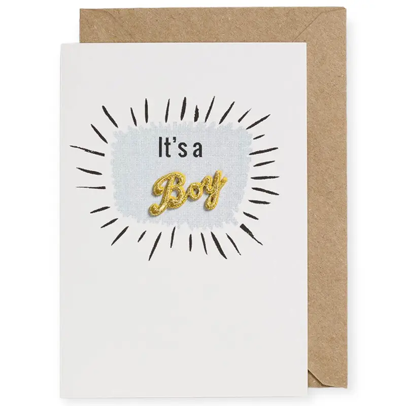 It's A Boy Embroidered Word Greetings Card by Petra Boase