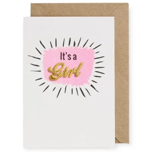 It's A Girl Embroidered Word Greetings Card by Petra Boase