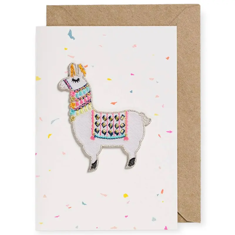 Llama Iron On Patch Greetings Card by Petra Boase
