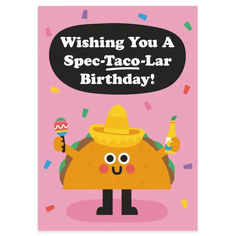 Spec-Taco-Lar Birthday Greetings Card by Studio Boketto