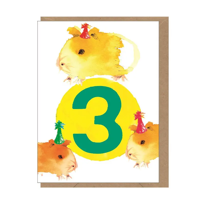Age 3 Guinea Pigs Mini Greetings Card by Dominic Early for Earlybird Designs