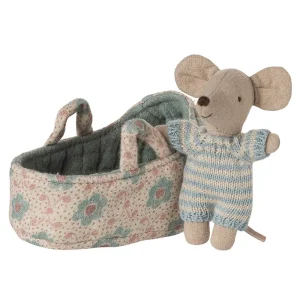 Baby Mouse in Carry Cot in Blue by Maileg