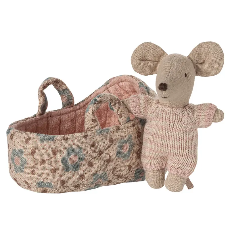 Baby Mouse in Carry Cot in Rose by Maileg