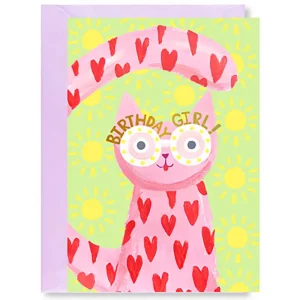 Birthday Girl Cat Greetings Card by Ickaprint