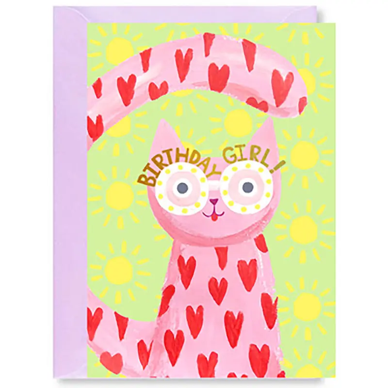 Birthday Girl Cat Greetings Card by Ickaprint
