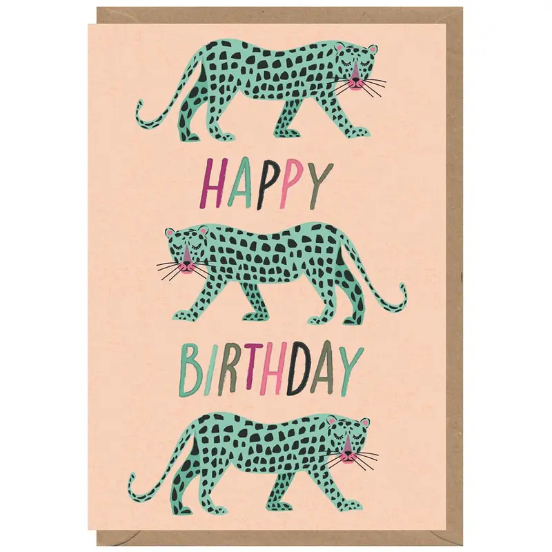 Blue Leopard Greetings Card by Elena Essex for Earlybird Designs