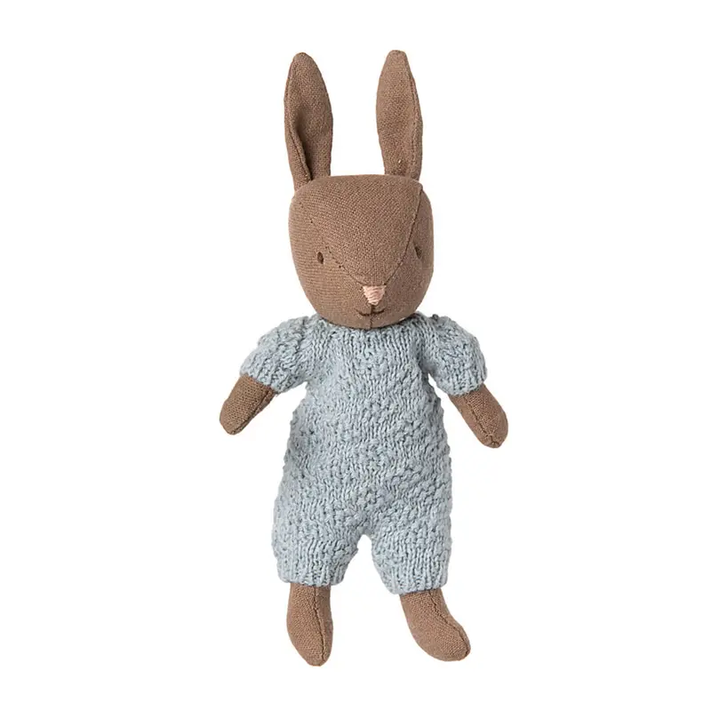 Micro Rabbit in Brown / Blue Knitted Suit by Maileg