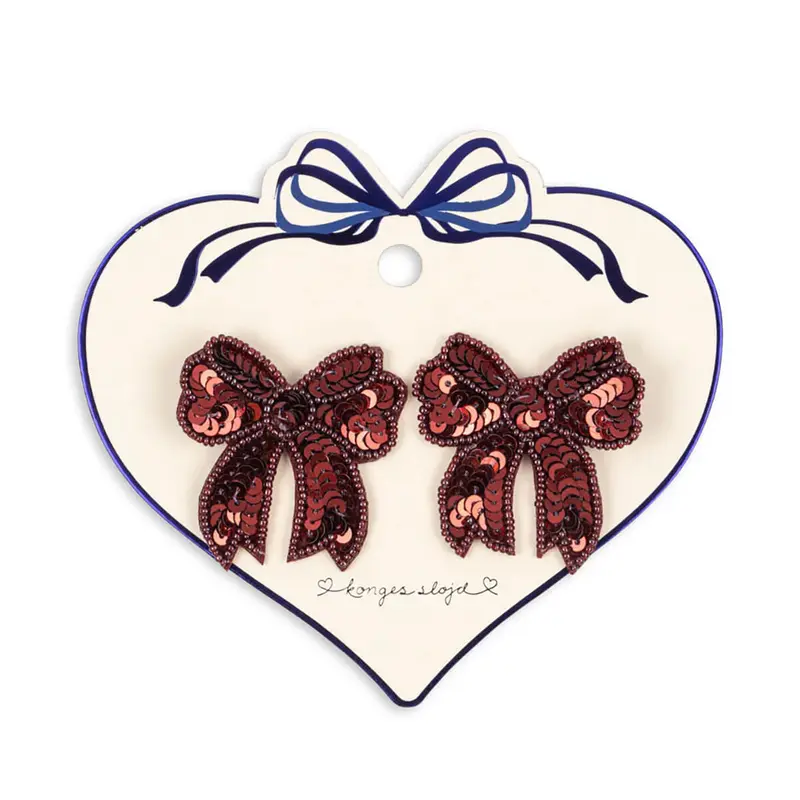 Sequin Bow Hair Clips in Rio Red (2 Pack) by Konges Sljd