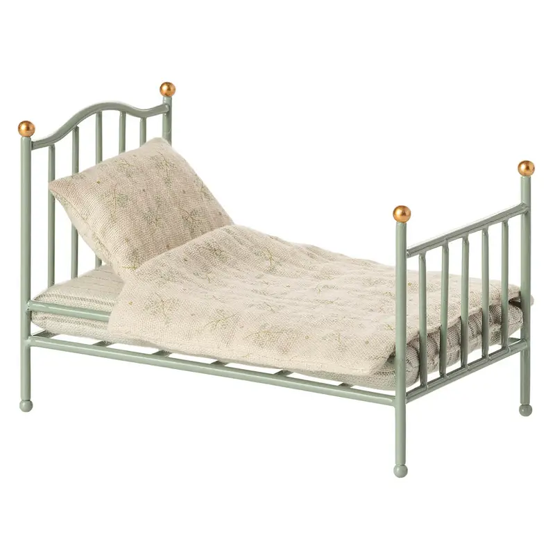 Vintage Single Bed for Mouse in Mint by Maileg