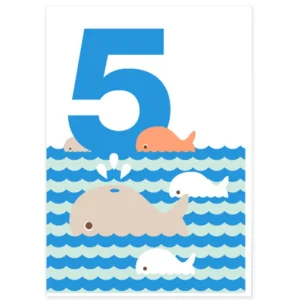 Age 5 Whales Greetings Card by Dicky Bird