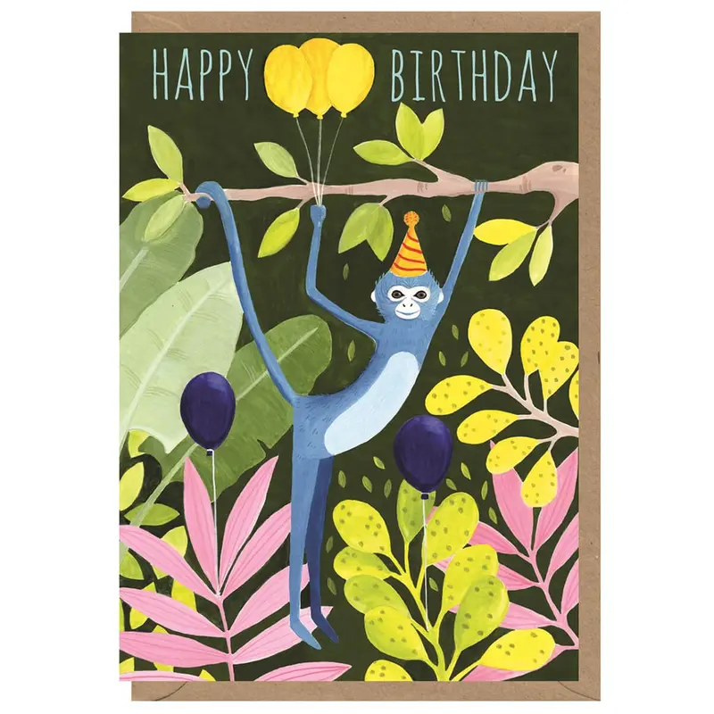 Birthday Monkey Greetings Card by Bex Parkin for Earlybird Designs