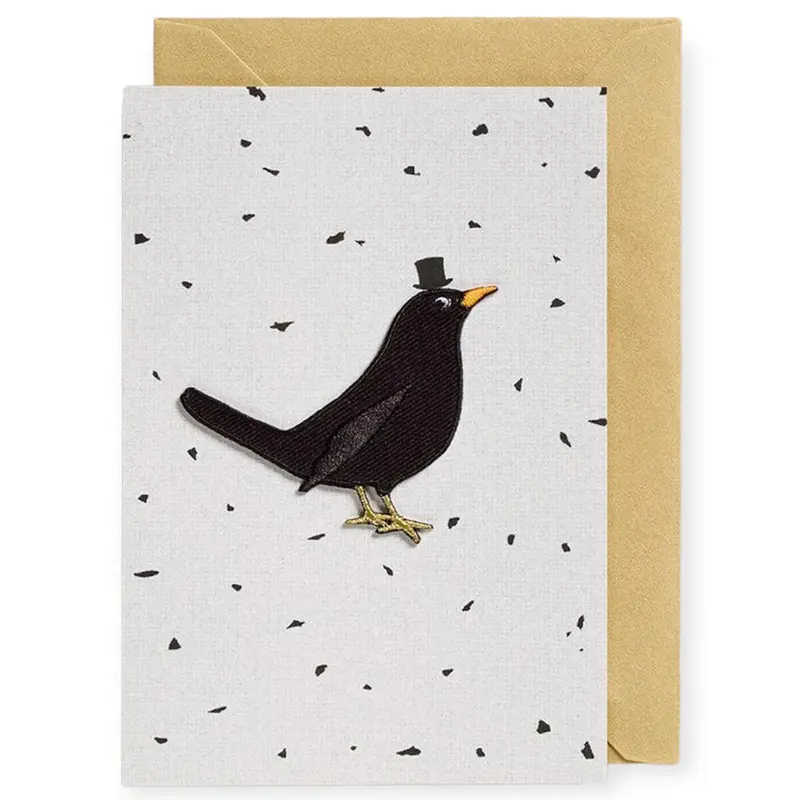 Blackbird Iron On Patch Greetings Card by Petra Boase
