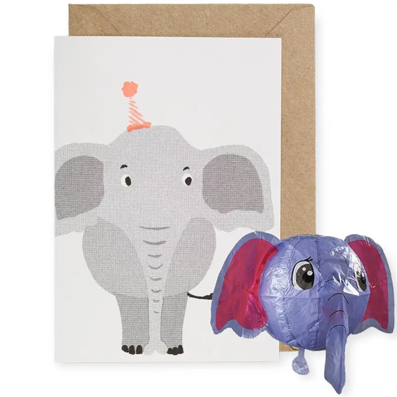 Elephant Japanese Paper Balloon Greetings Card by Petra Boase