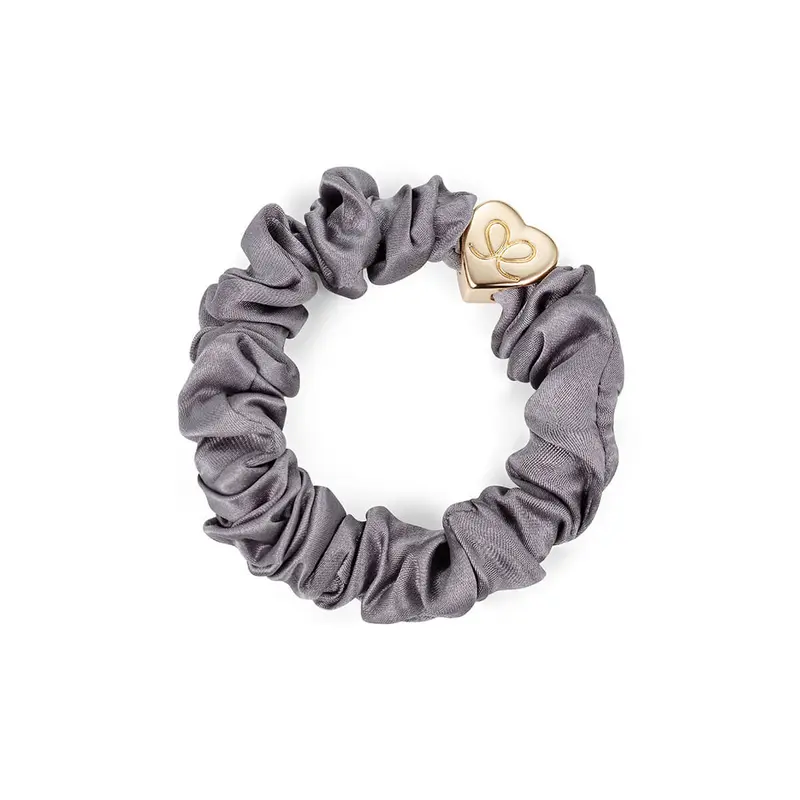 Gold Heart Silk Scrunchie in Grey by byEloise