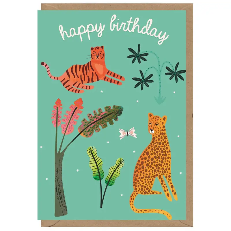 Happy Birthday Tiger And Cheetah Greetings Card by Elena Essex for Earlybird Designs