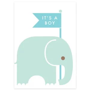 It's A Boy Elephant Baby Greetings Card by Dicky Bird