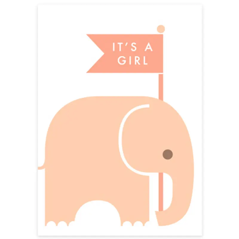 It's A Girl Elephant Baby Greetings Card by Dicky Bird