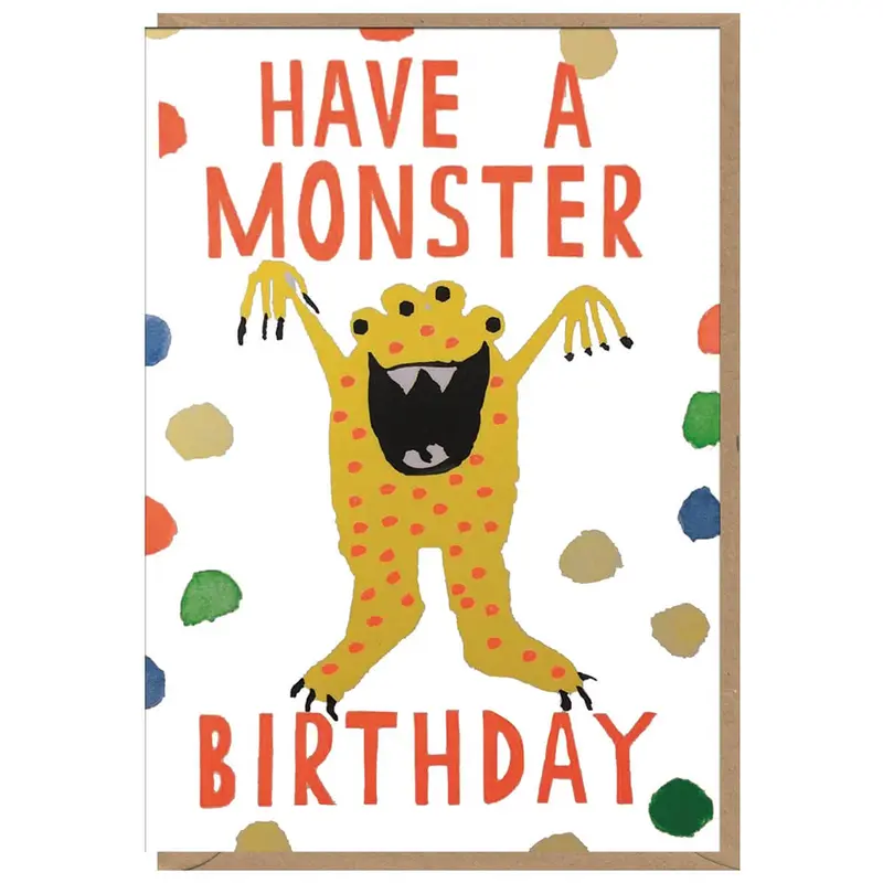 Neon Birthday Monster Greetings Card by Dominic Early for Earlybird Designs