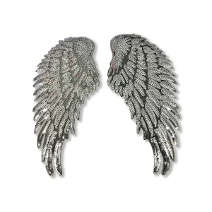 Set of 2 Large Silver Sequin Wings Iron On Patches by Petra Boase