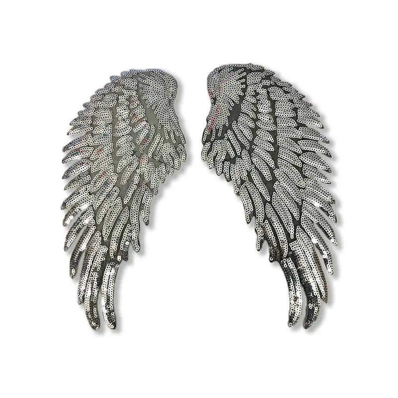 Set of 2 Large Silver Sequin Wings Iron On Patches by Petra Boase