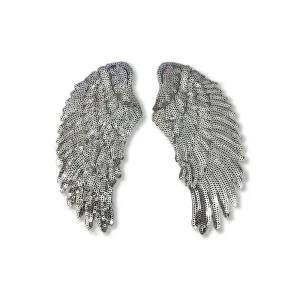 Set of 2 Small Silver Sequin Wings Iron On Patches by Petra Boase