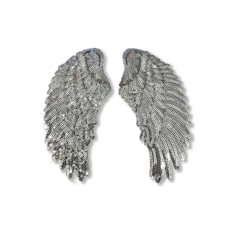 Set of 2 Small Silver Sequin Wings Iron On Patches by Petra Boase