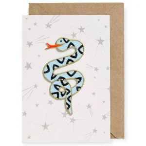 Blue Snake Iron On Patch Greetings Card by Petra Boase