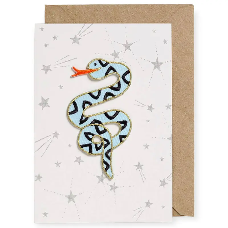 Blue Snake Iron On Patch Greetings Card by Petra Boase