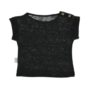 Bourrache Linen Baby T Shirt in Pirate Black by Poudre Organic - Last Ones In Stock - 3-12 Months