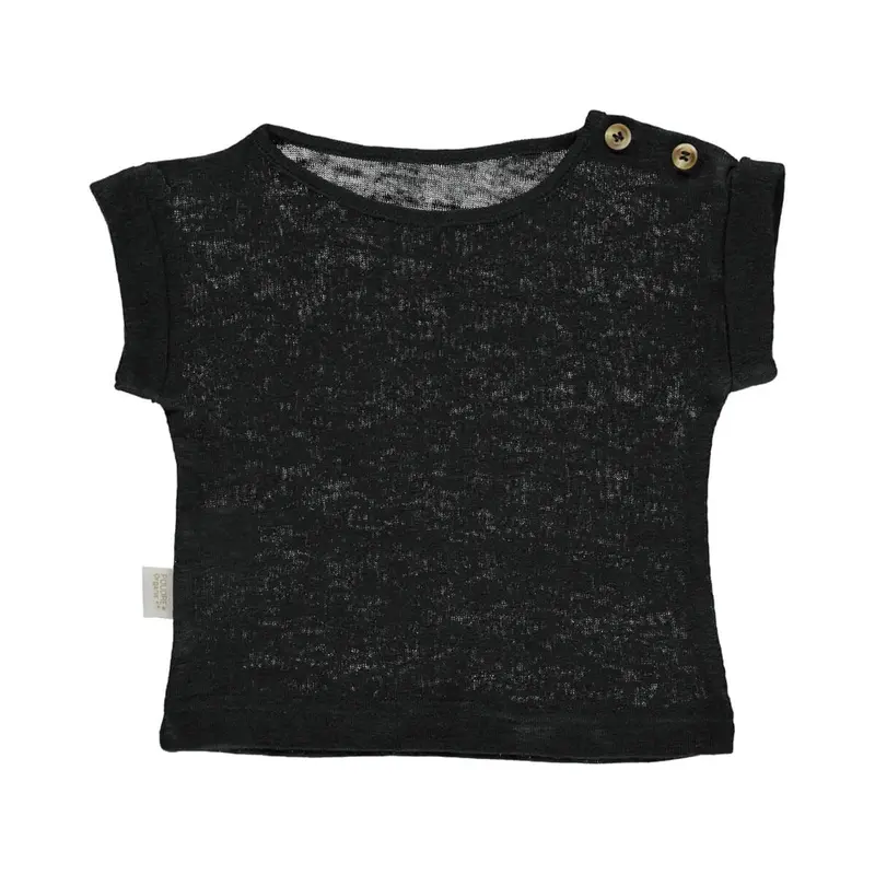 Bourrache Linen Baby T Shirt in Pirate Black by Poudre Organic - Last Ones In Stock - 3-12 Months