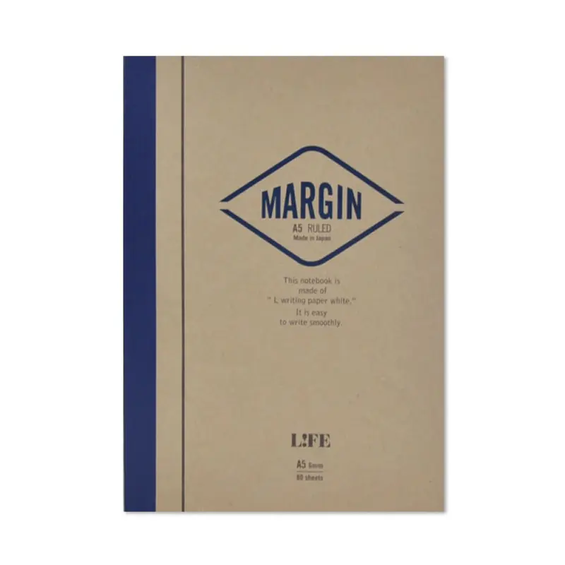 Margin Ruled Notebook A5 (14.8cm x 21cm) in Blue by Life Japan