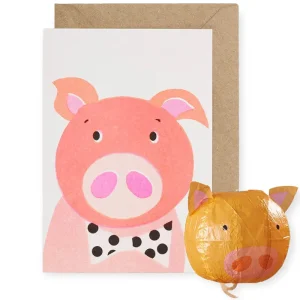 Pig Japanese Paper Balloon Greetings Card by Petra Boase
