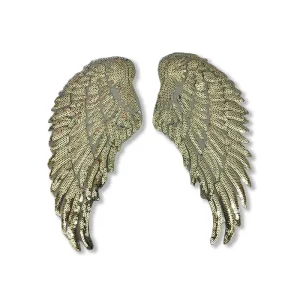 Set of 2 Large Gold Sequin Wings Iron On Patches by Petra Boase