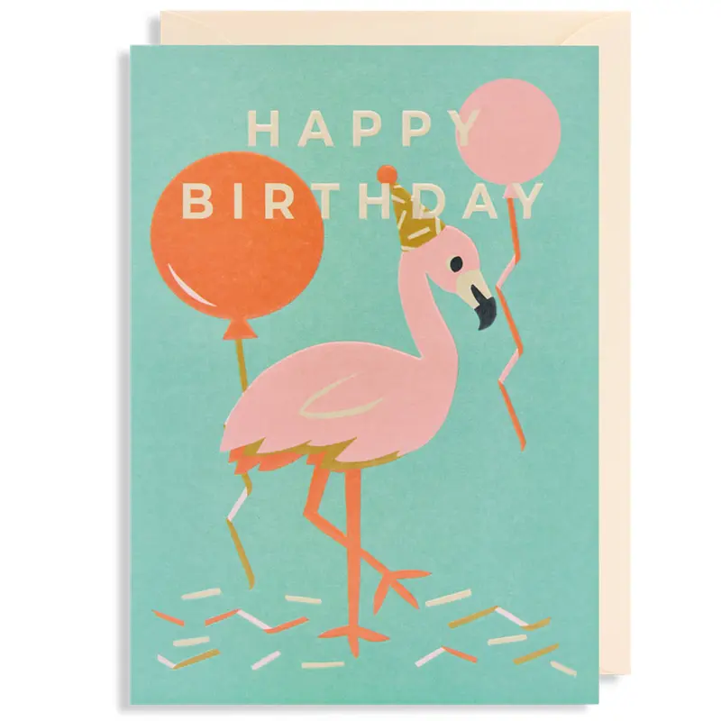 Happy Birthday Flamingo Greetings Card by Naomi Wilkinson for Lagom Design