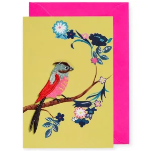Embroidered Bird Iron On Patch Greetings Card in Yellow by Petra Boase