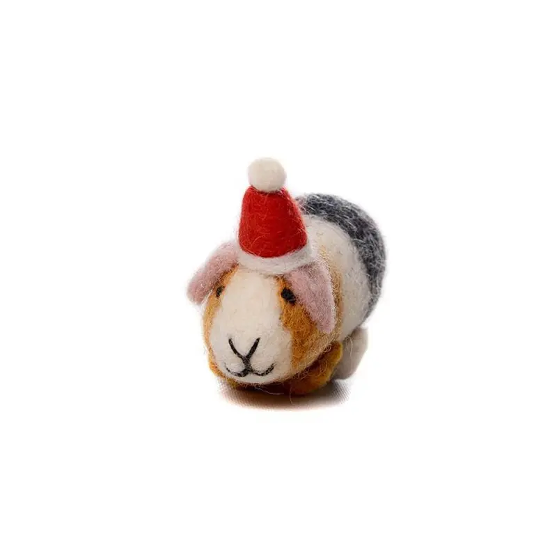 Guinea Pig in Santa Hat Felt Hanging Christmas Decoration by Amica