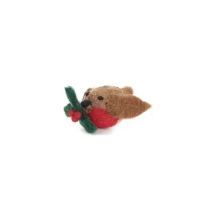 Mini Robin With Holly Sprig Hanging Christmas Decoration by Amica